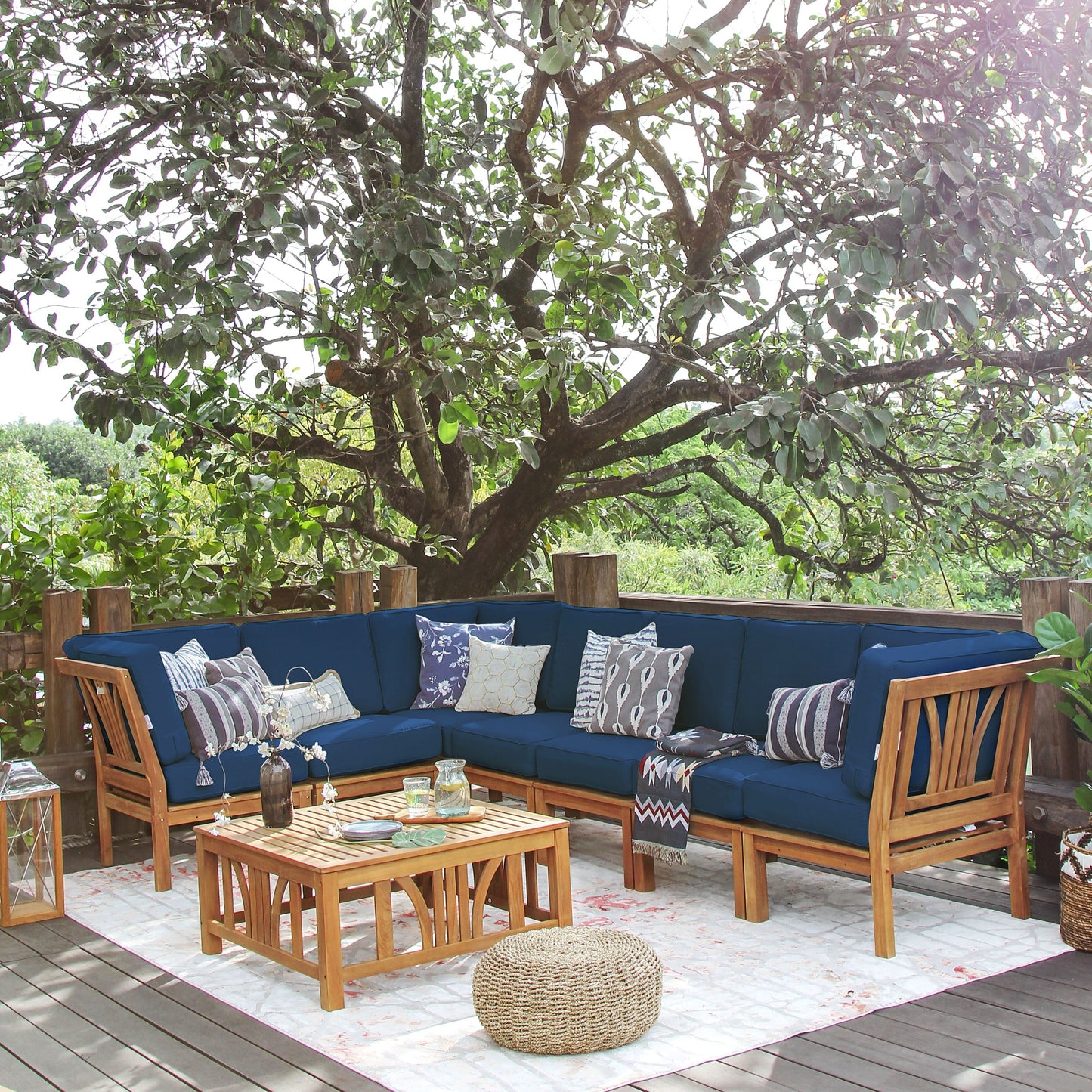 Set da giardino componibile Cambridge Casual Lowell in teak da 8 pezzi con cuscino