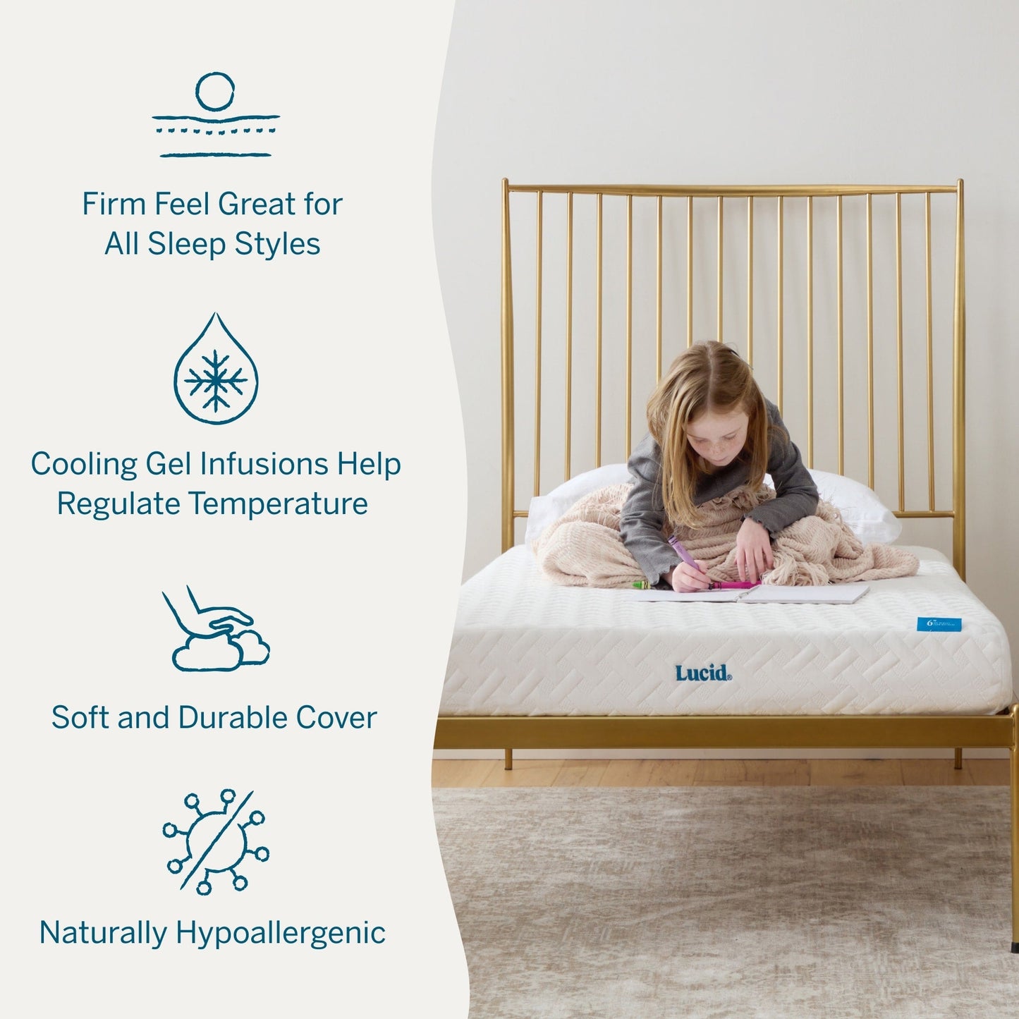 Materasso in memory foam Lucid da 6 pollici con sensazione di fermezza