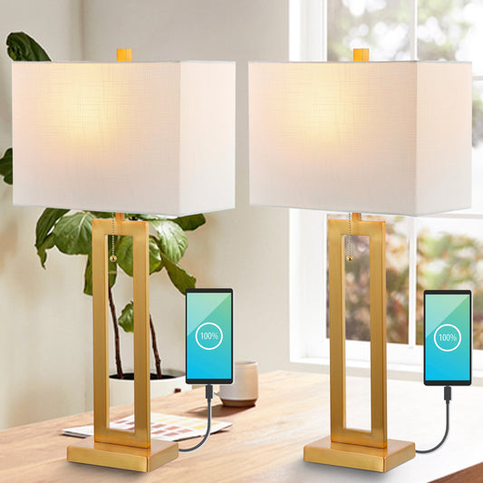 Lampada da tavolo a LED in ferro industriale vintage Lucie 28.5 con catena e porta di ricarica USB, (set da 2) di JONATHAN Y