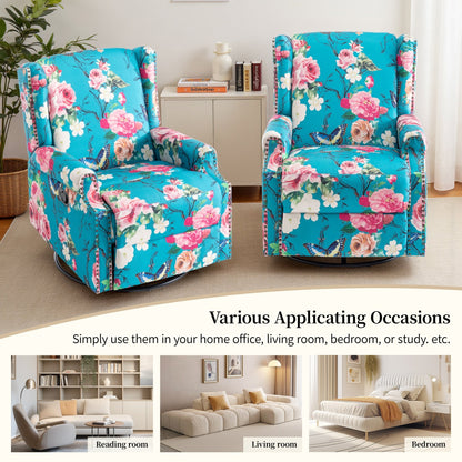 Poltrona reclinabile girevole manuale con schienale a spinta, motivo floreale, da 29'' di larghezza