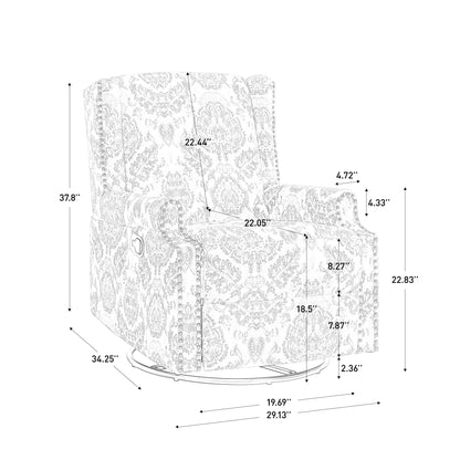 Poltrona reclinabile girevole manuale con schienale a spinta, motivo floreale, da 29'' di larghezza