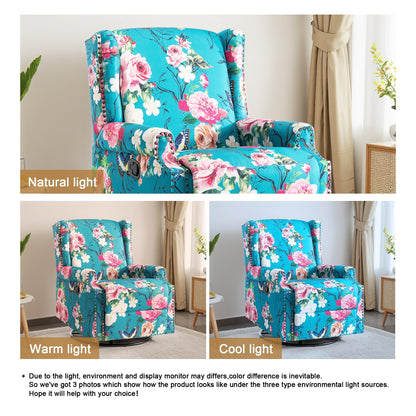 Poltrona reclinabile girevole manuale con schienale a spinta, motivo floreale, da 29'' di larghezza