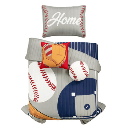 Trapunta reversibile per bambini oversize Lush Decor Baseball Game