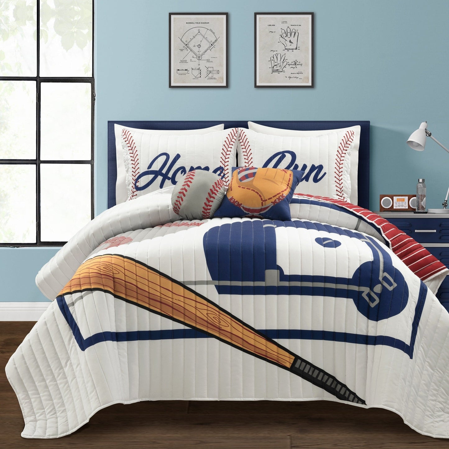 Trapunta reversibile per bambini oversize Lush Decor Baseball Game