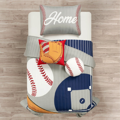 Trapunta reversibile per bambini oversize Lush Decor Baseball Game