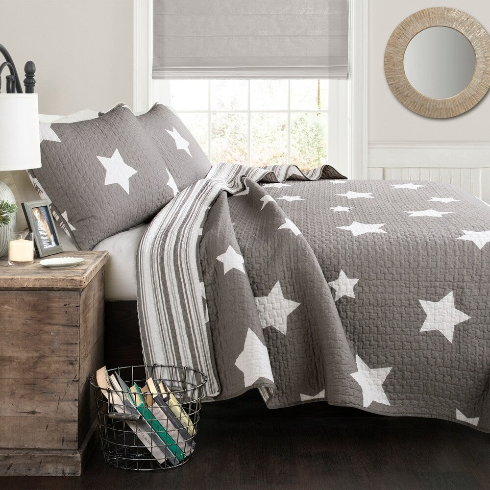 Set trapunta in cotone da 3 pezzi con motivo a stelle Lush Decor