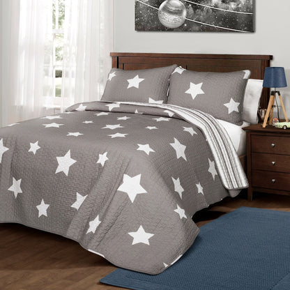 Set trapunta in cotone da 3 pezzi con motivo a stelle Lush Decor