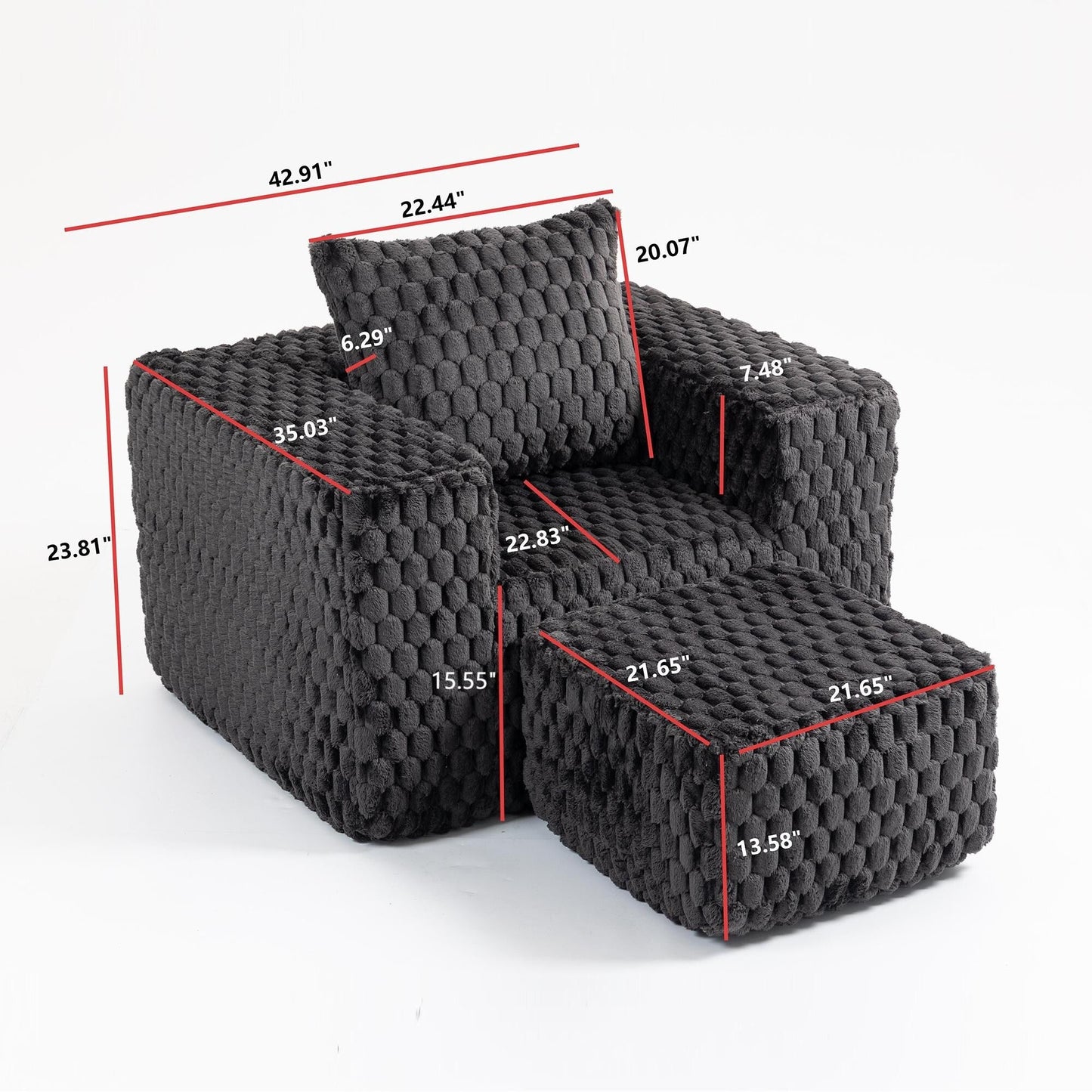 Divano a compressione in velluto a coste di lusso Lingge con pouf