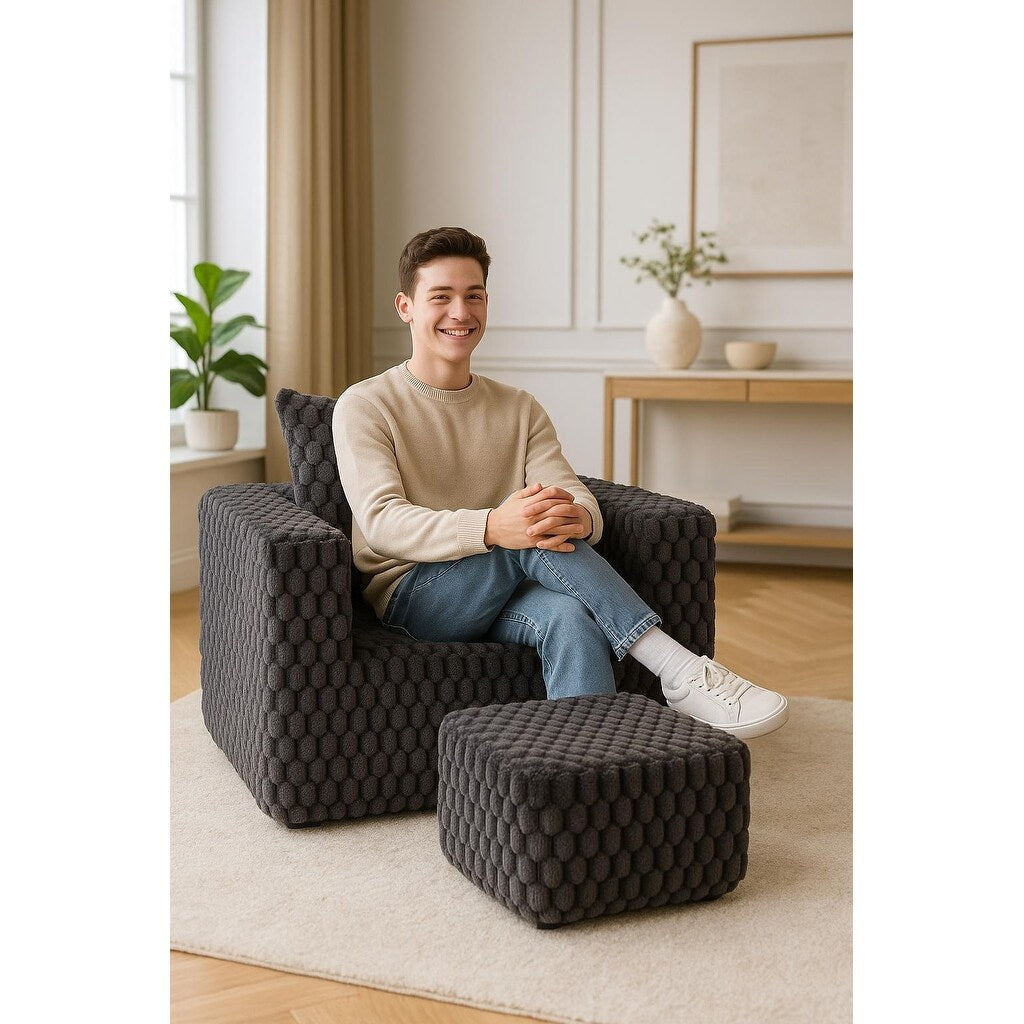 Divano a compressione in velluto a coste di lusso Lingge con pouf