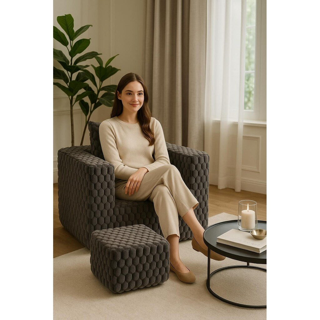 Divano a compressione in velluto a coste di lusso Lingge con pouf