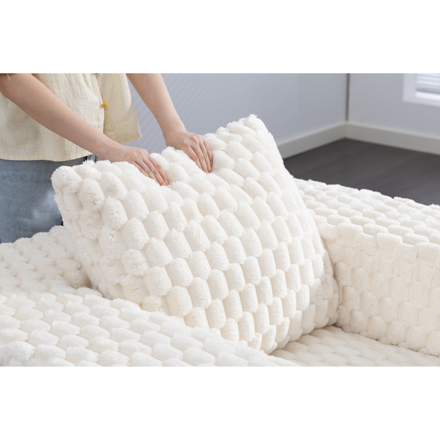 Divano a compressione in velluto a coste di lusso Lingge con pouf