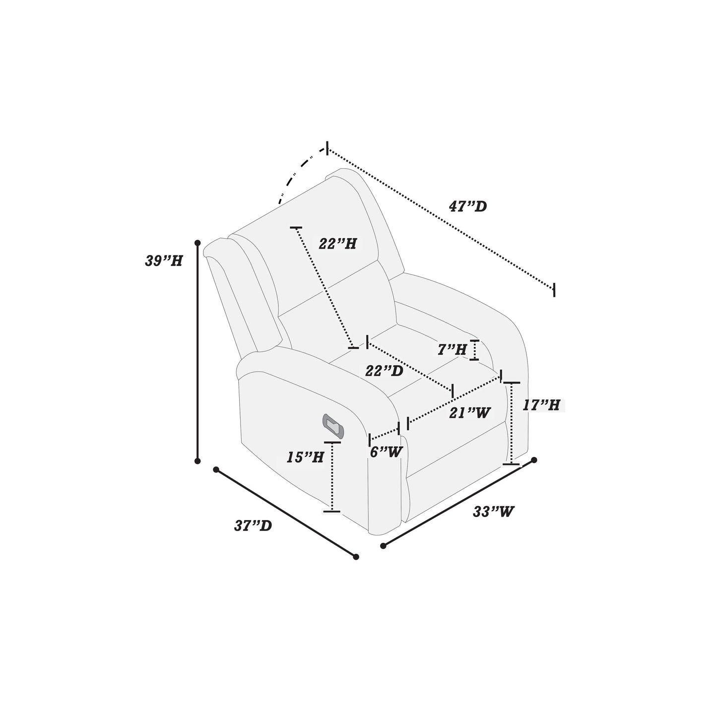 Poltrona reclinabile singola di lusso con trapuntatura orizzontale e verticale per un comfort e uno stile ineguagliabili