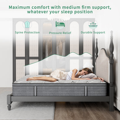 Materasso ibrido di lusso in memory foam da 12'' in una scatola, formato singolo/matrimoniale/queen size/king size, per alleviare la pressione