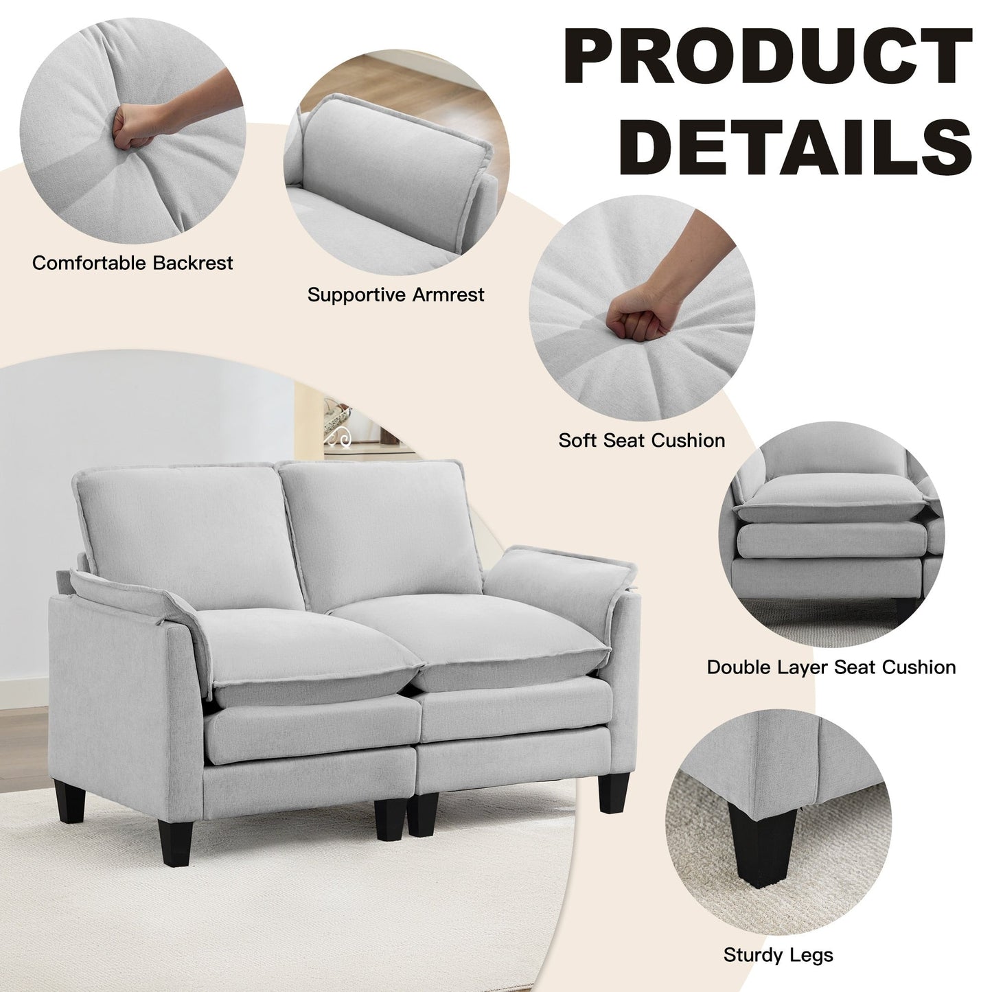 Divano di lusso a 2 posti, comfort come una nuvola, design robusto, per soggiorni e uffici