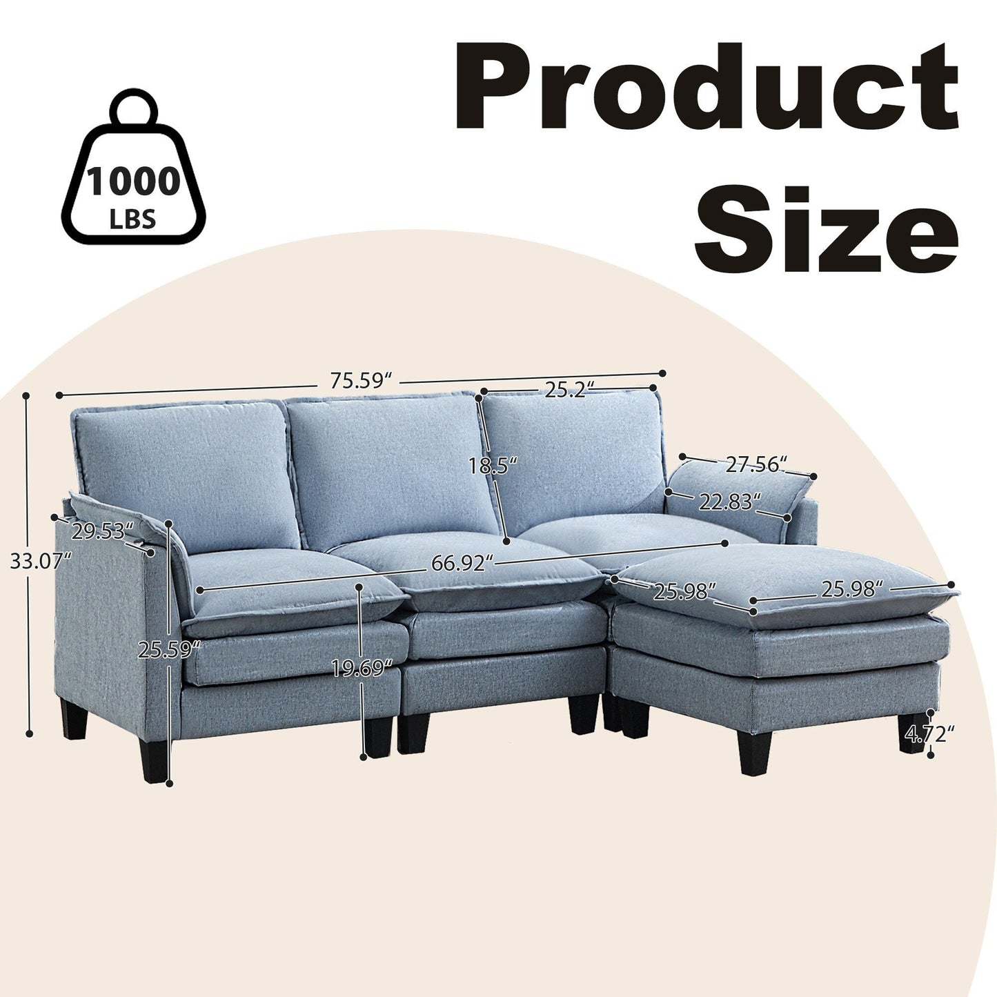 Divano di lusso a 3 posti e poggiapiedi: comfort ultra-morbido e multi-stanza