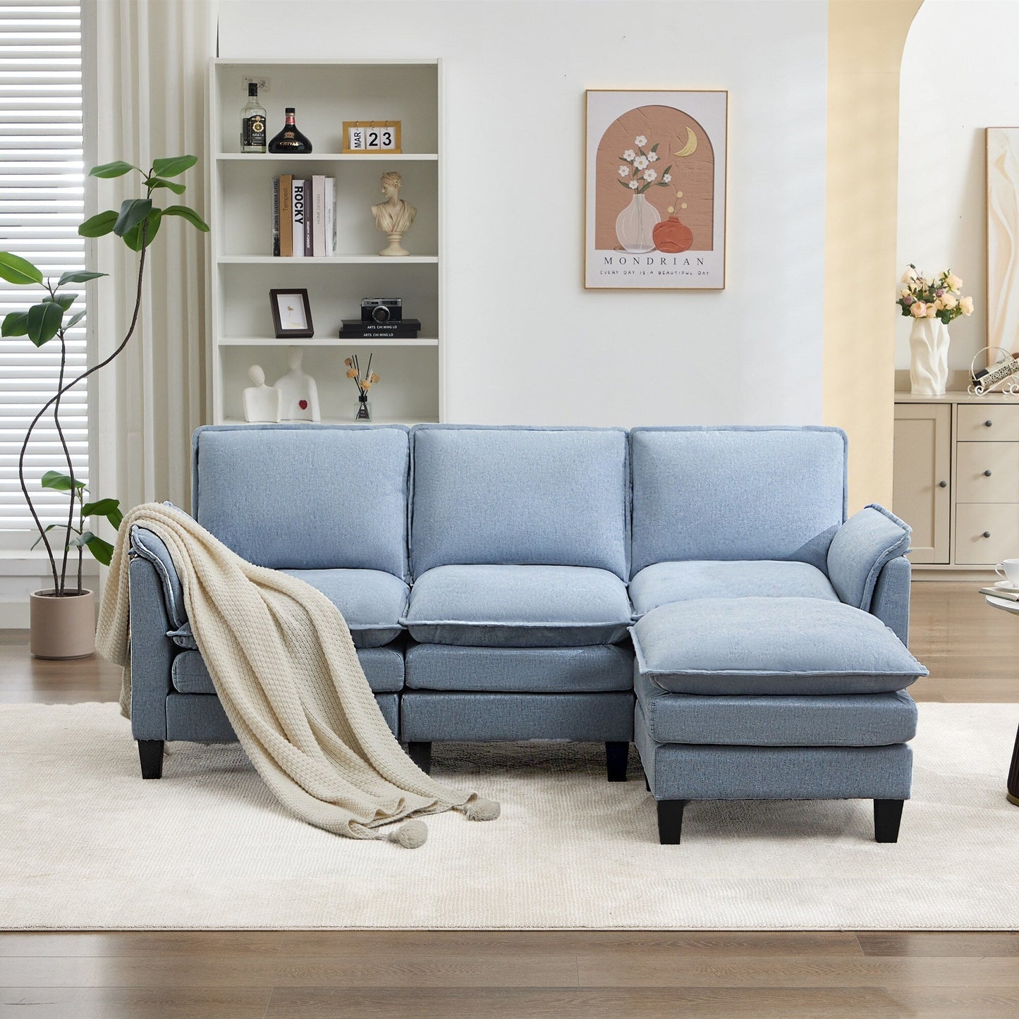 Divano di lusso a 3 posti e poggiapiedi: comfort ultra-morbido e multi-stanza