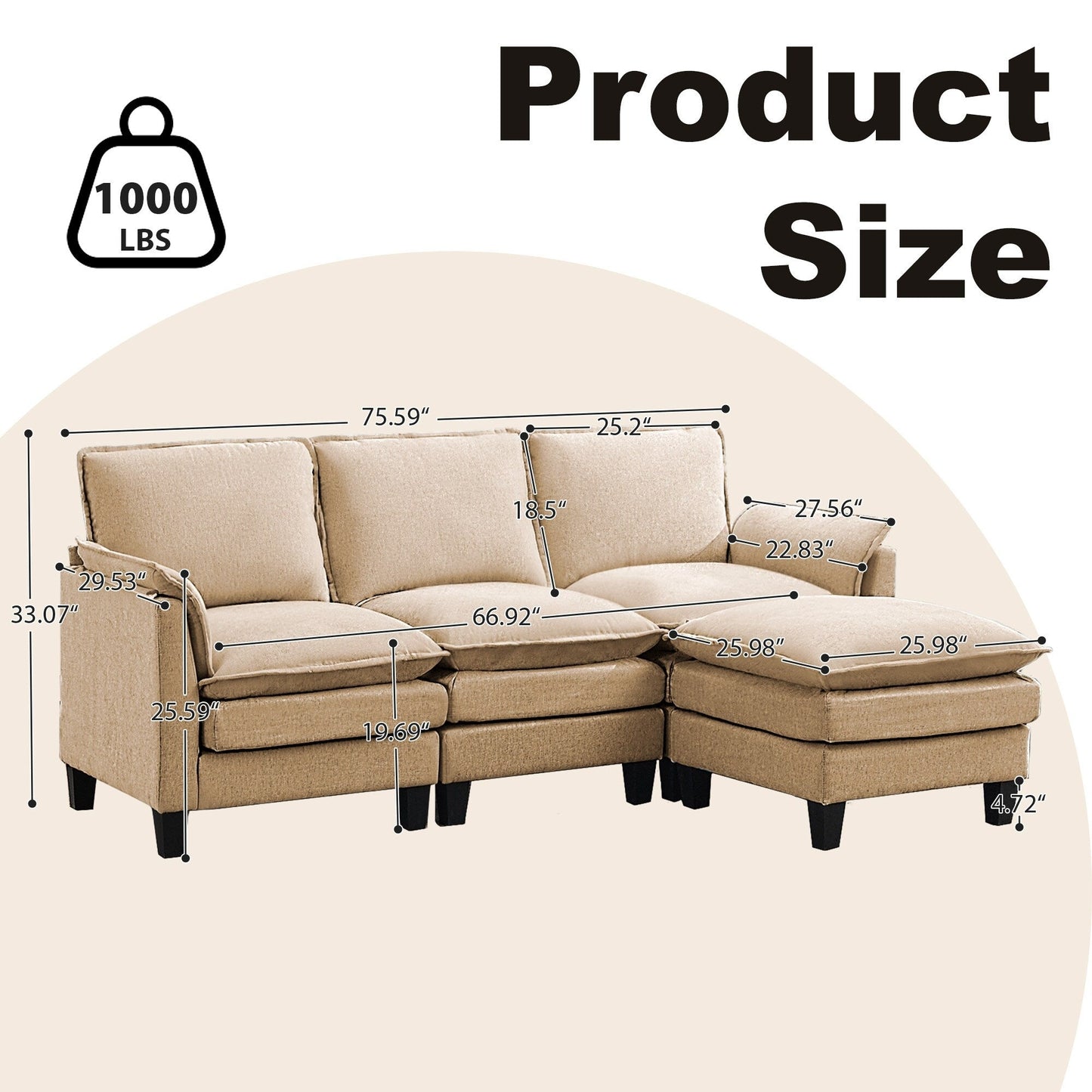 Divano di lusso a 3 posti e poggiapiedi: comfort ultra-morbido e multi-stanza