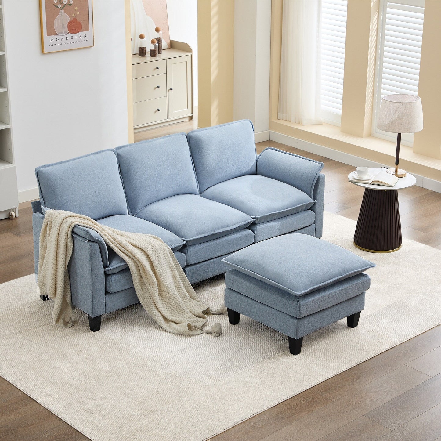 Divano di lusso a 3 posti e poggiapiedi: comfort ultra-morbido e multi-stanza