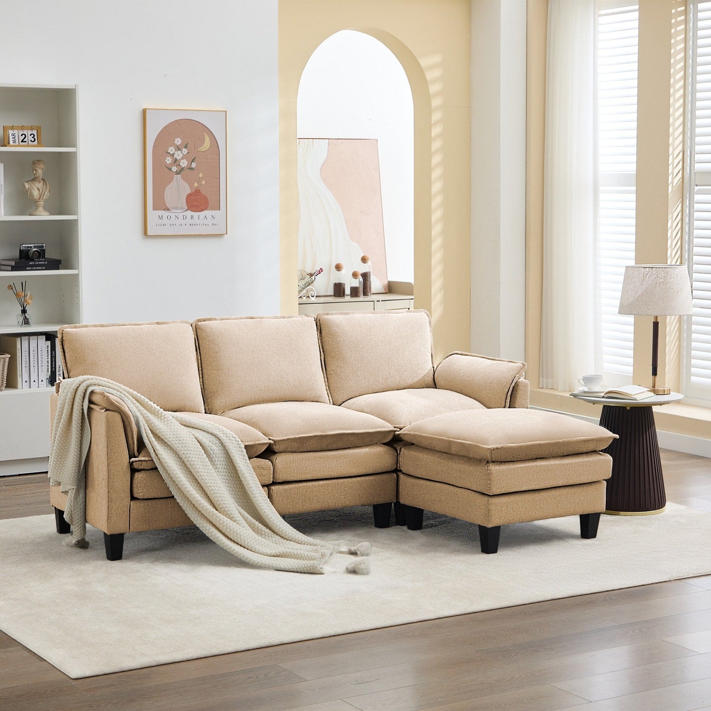 Divano di lusso a 3 posti e poggiapiedi: comfort ultra-morbido e multi-stanza