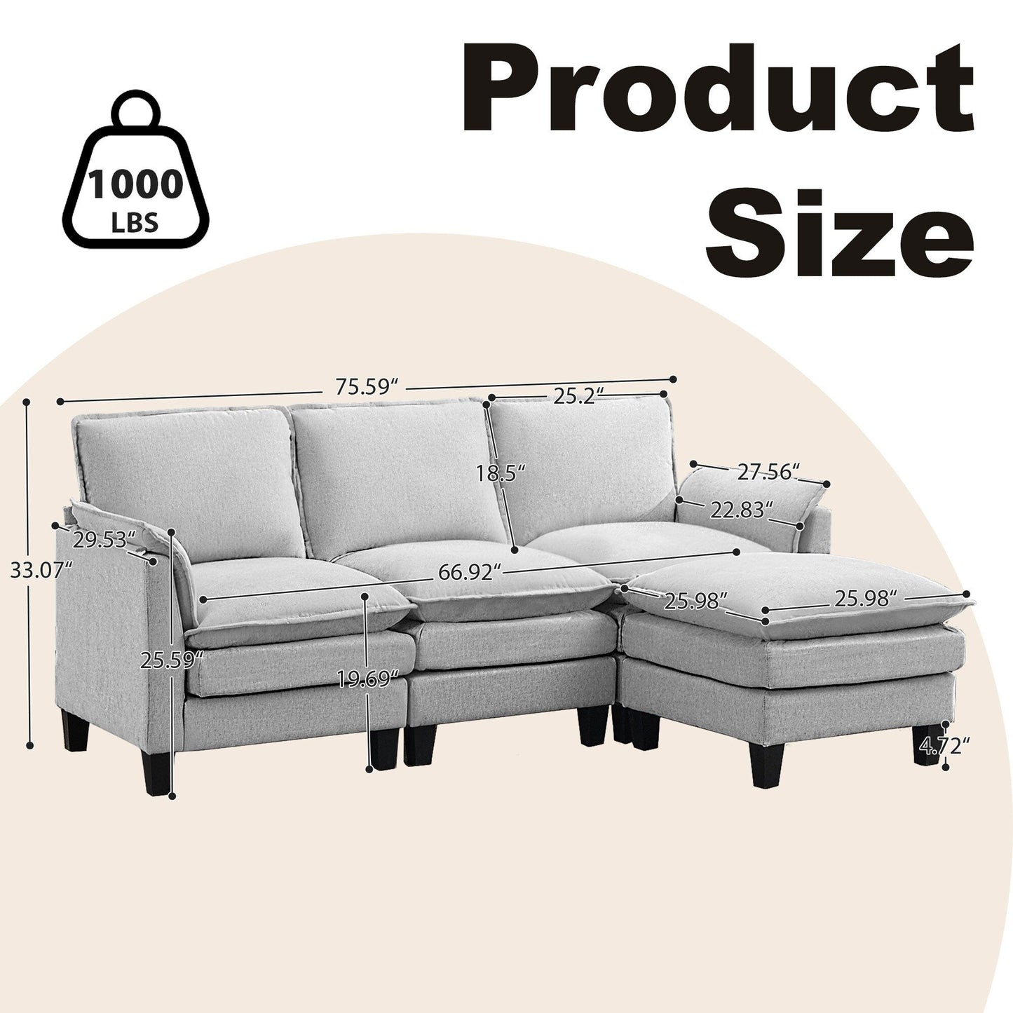 Divano di lusso a 3 posti e poggiapiedi: comfort ultra-morbido e multi-stanza