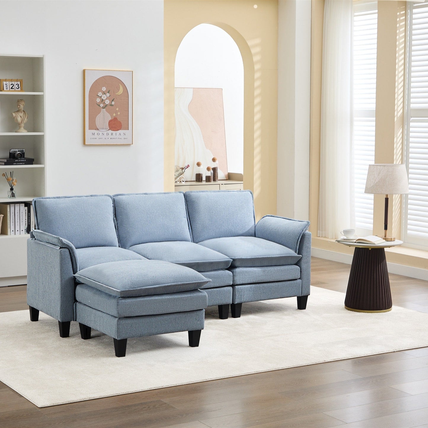 Divano di lusso a 3 posti e poggiapiedi: comfort ultra-morbido e multi-stanza