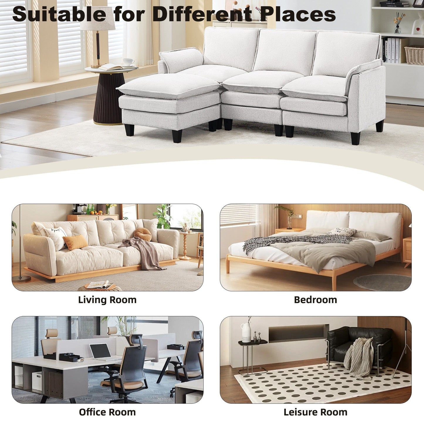 Divano di lusso a 3 posti e poggiapiedi: comfort ultra-morbido e multi-stanza