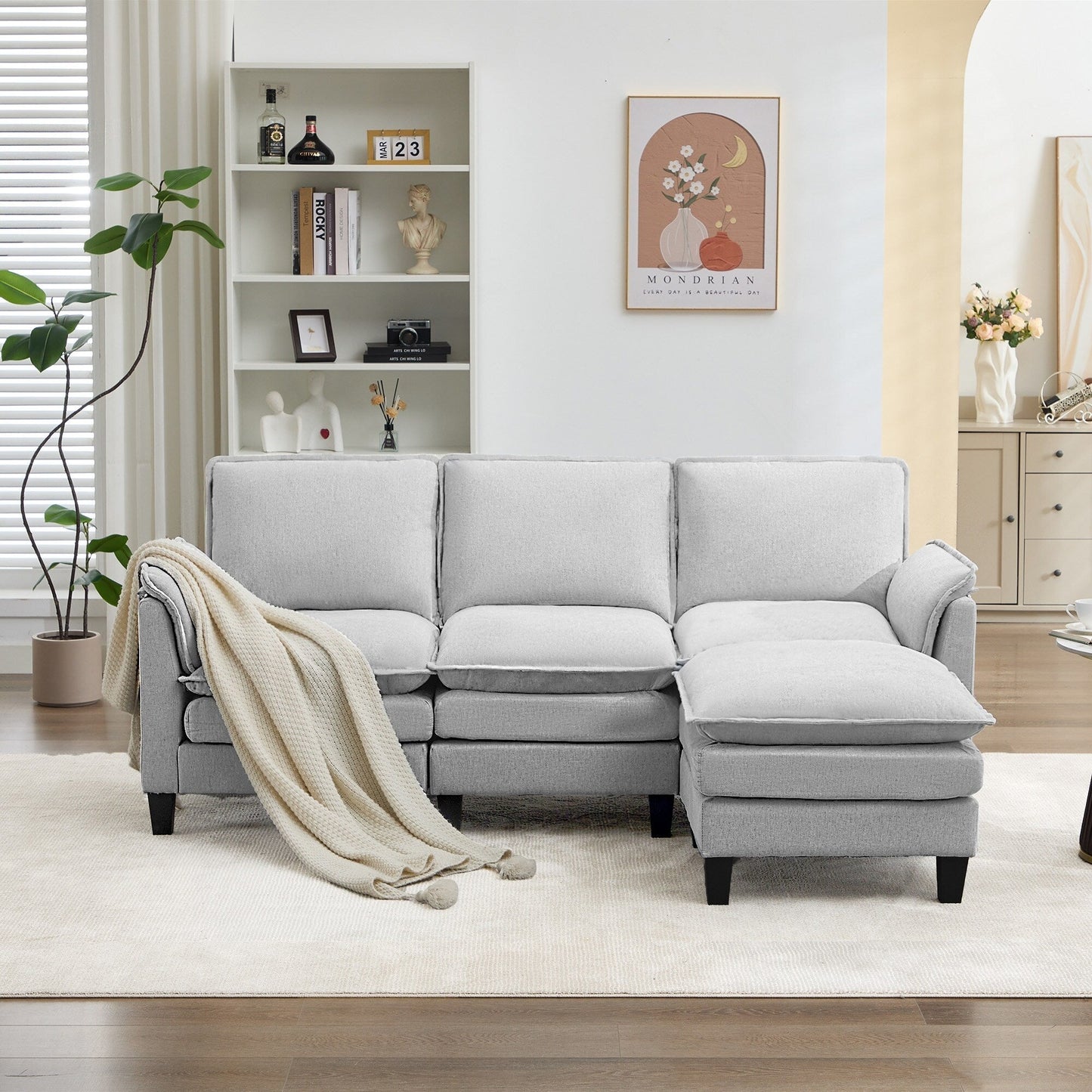 Divano di lusso a 3 posti e poggiapiedi: comfort ultra-morbido e multi-stanza