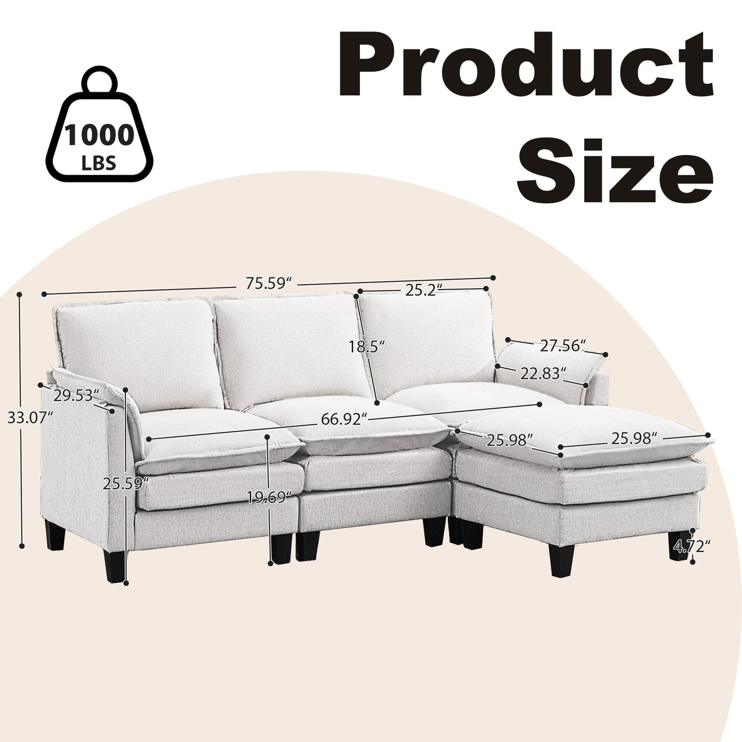 Divano di lusso a 3 posti e poggiapiedi: comfort ultra-morbido e multi-stanza