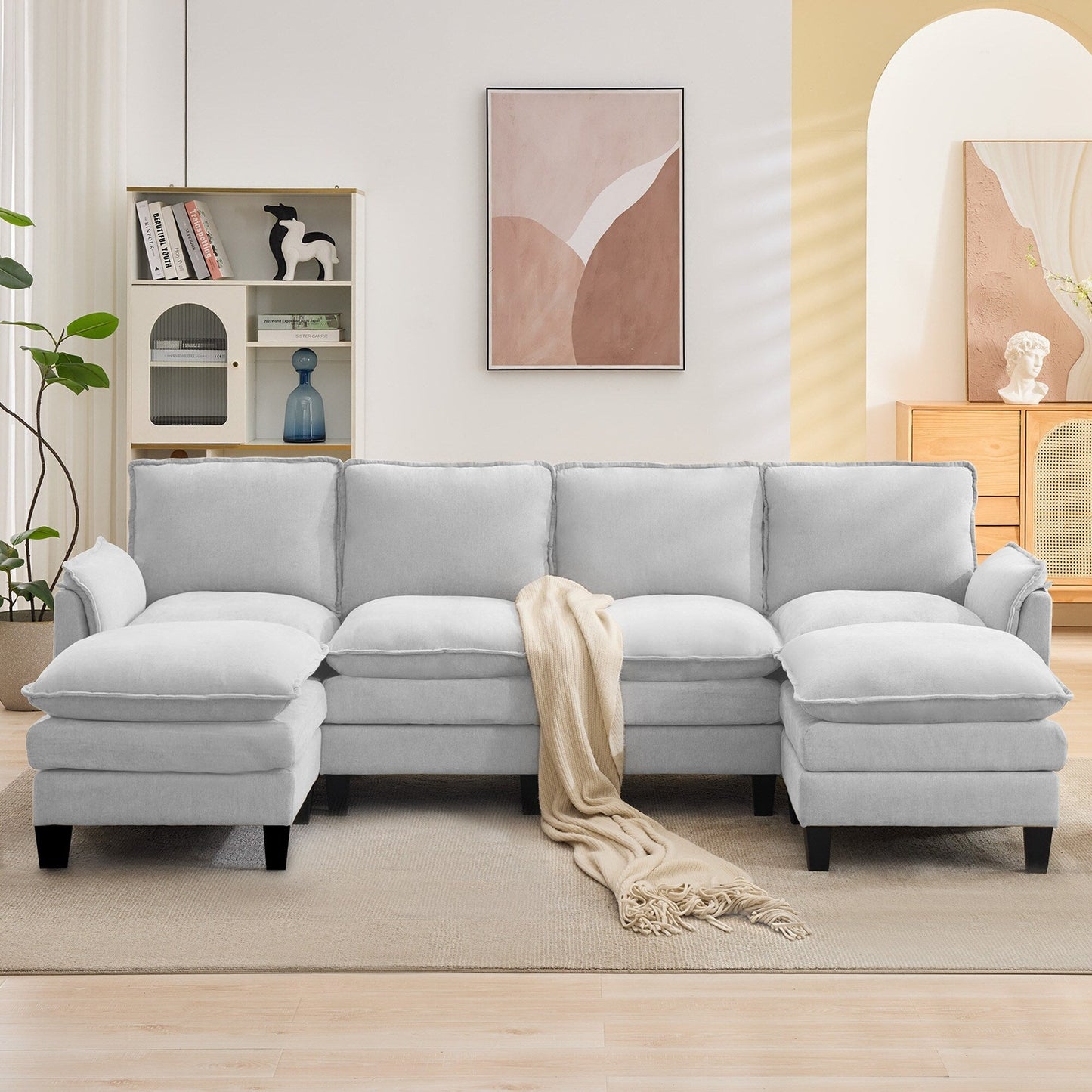 Divano di lusso a 4 posti e poggiapiedi: comfort ultra-morbido e multi-stanza