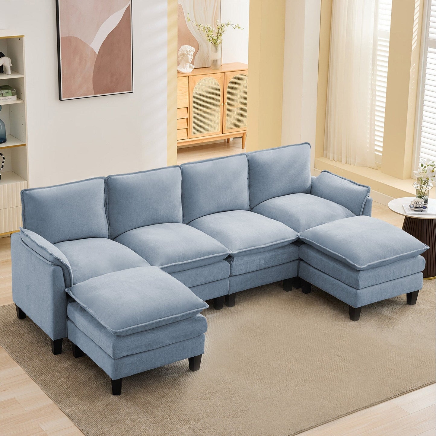 Divano di lusso a 4 posti e poggiapiedi: comfort ultra-morbido e multi-stanza