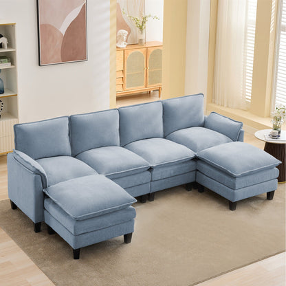 Divano di lusso a 4 posti e poggiapiedi: comfort ultra-morbido e multi-stanza