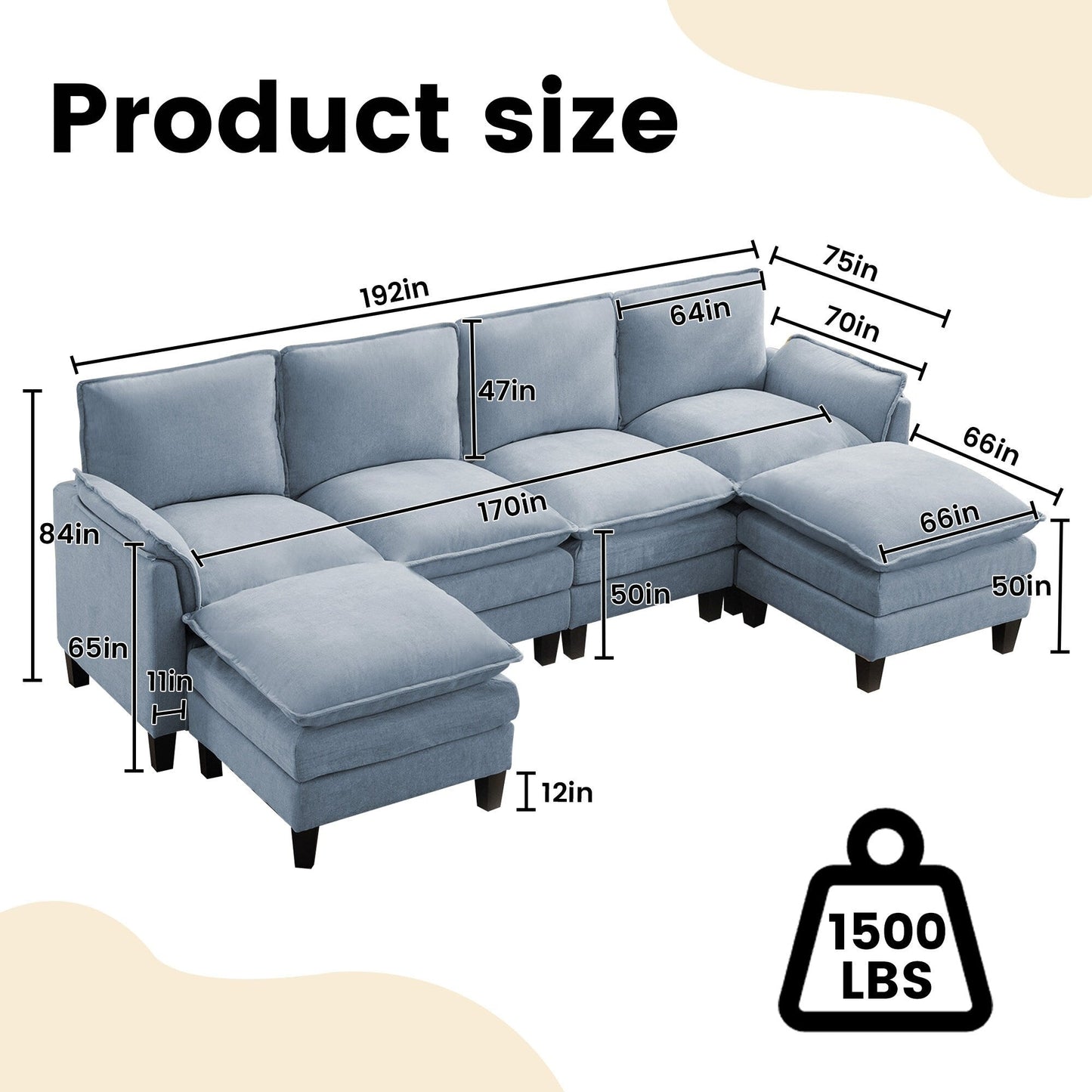 Divano di lusso a 4 posti e poggiapiedi: comfort ultra-morbido e multi-stanza