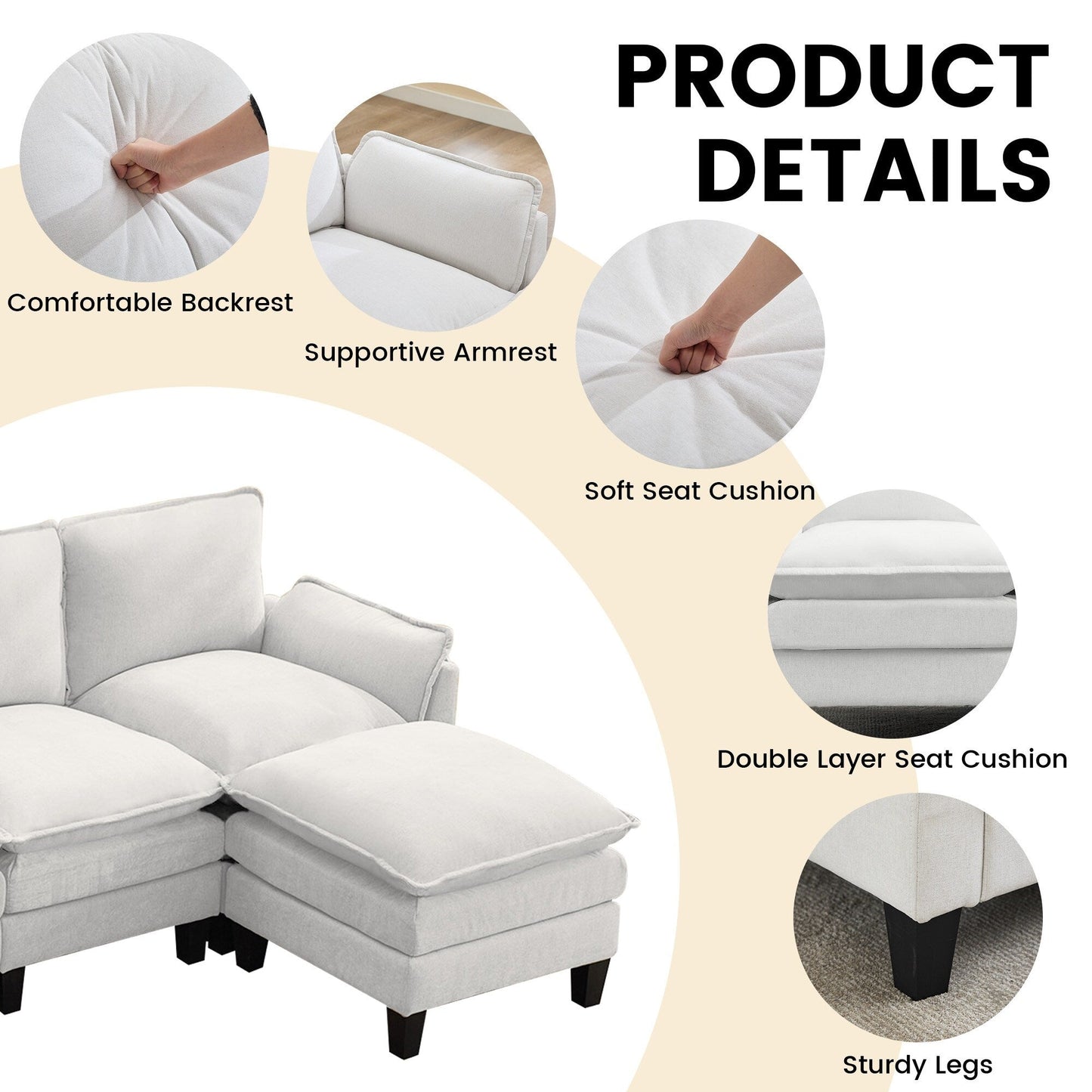 Divano di lusso a 4 posti e poggiapiedi: comfort ultra-morbido e multi-stanza