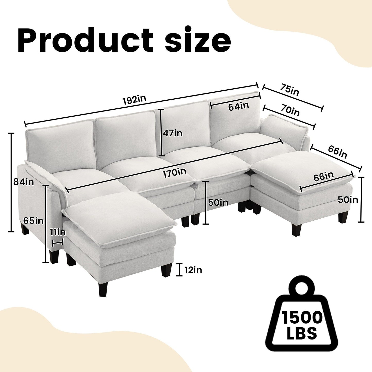 Divano di lusso a 4 posti e poggiapiedi: comfort ultra-morbido e multi-stanza