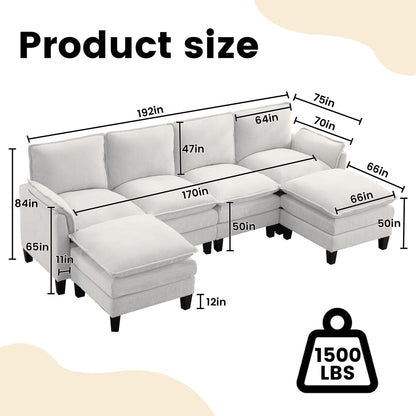 Divano di lusso a 4 posti e poggiapiedi: comfort ultra-morbido e multi-stanza