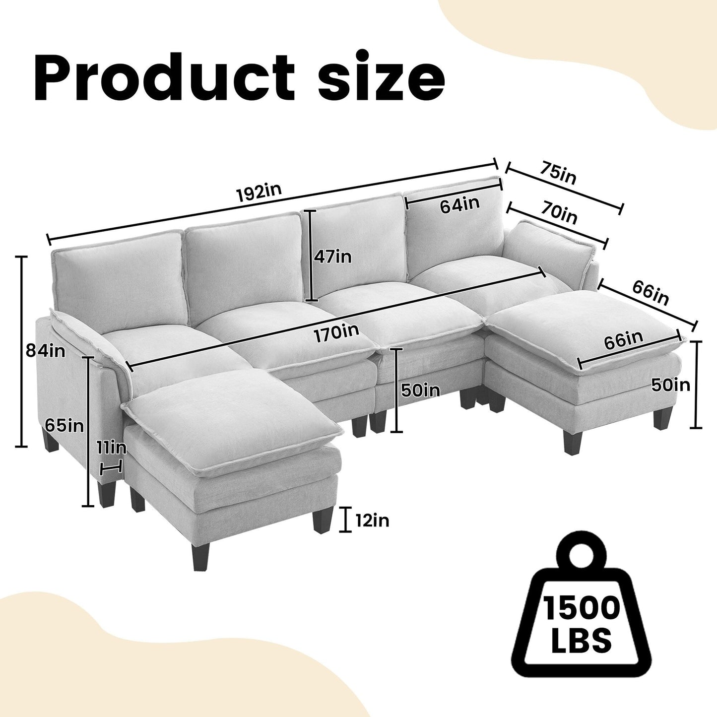 Divano di lusso a 4 posti e poggiapiedi: comfort ultra-morbido e multi-stanza