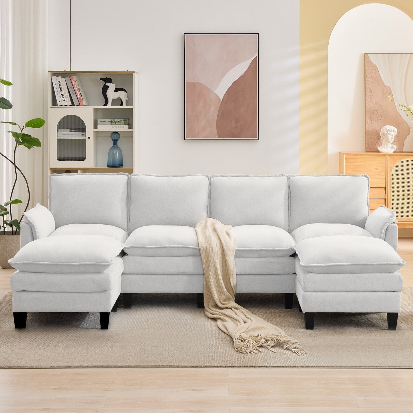 Divano di lusso a 4 posti e poggiapiedi: comfort ultra-morbido e multi-stanza