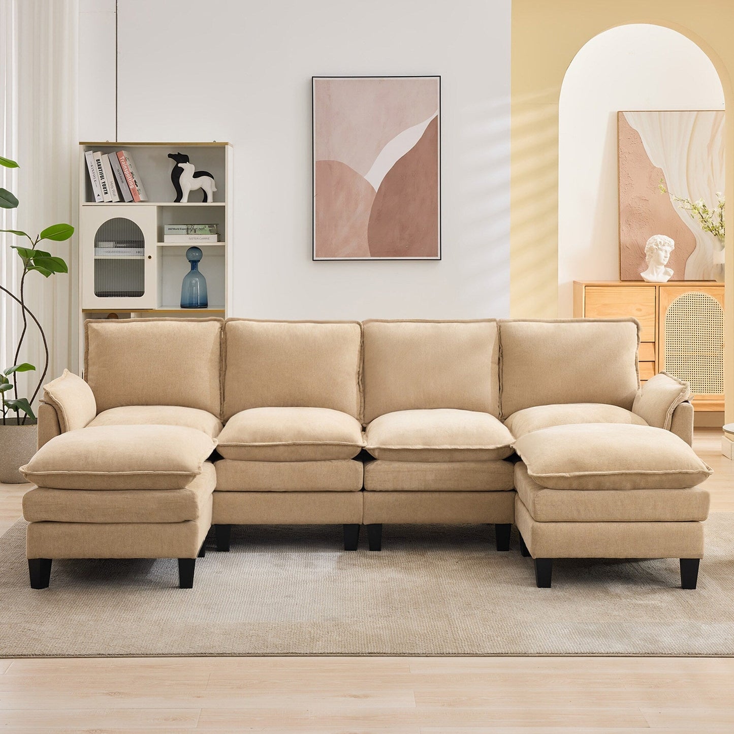 Divano di lusso a 4 posti e poggiapiedi: comfort ultra-morbido e multi-stanza