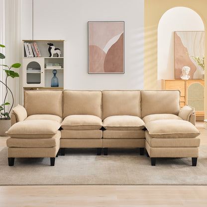 Divano di lusso a 4 posti e poggiapiedi: comfort ultra-morbido e multi-stanza