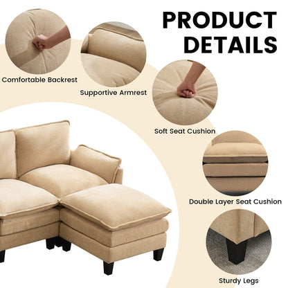 Divano di lusso a 4 posti e poggiapiedi: comfort ultra-morbido e multi-stanza