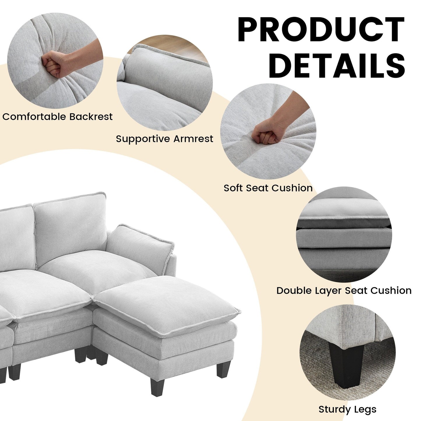 Divano di lusso a 4 posti e poggiapiedi: comfort ultra-morbido e multi-stanza