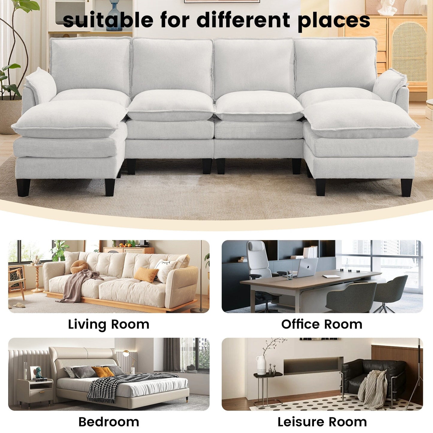 Divano di lusso a 4 posti e poggiapiedi: comfort ultra-morbido e multi-stanza