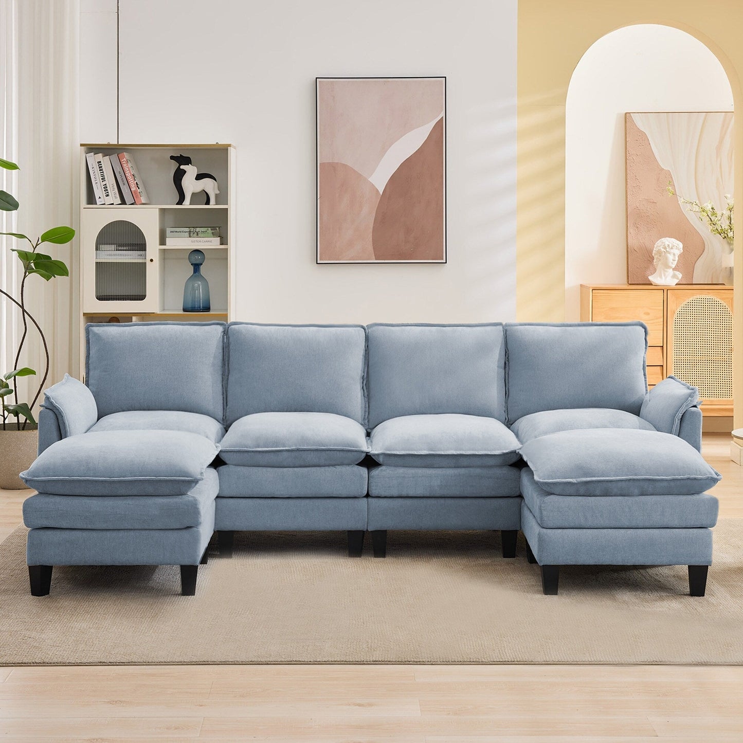 Divano di lusso a 4 posti e poggiapiedi: comfort ultra-morbido e multi-stanza