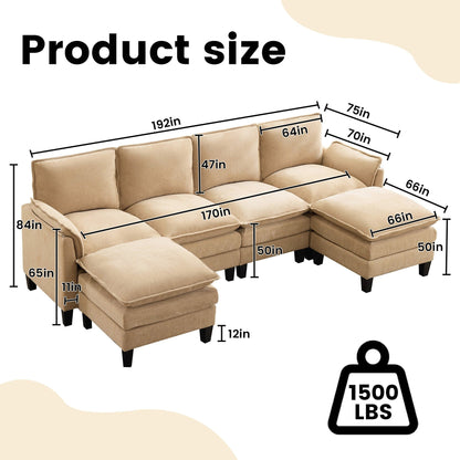 Divano di lusso a 4 posti e poggiapiedi: comfort ultra-morbido e multi-stanza