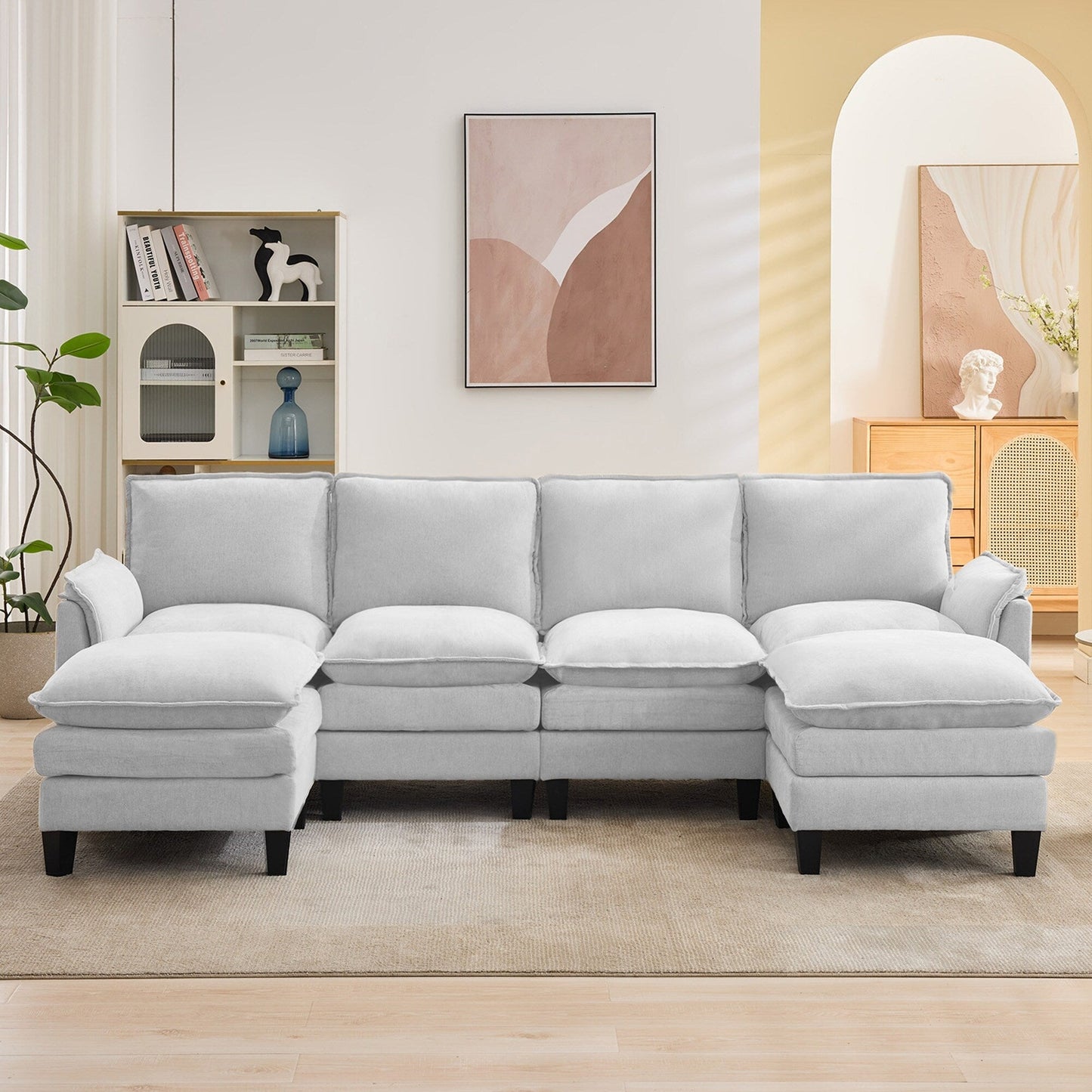 Divano di lusso a 4 posti e poggiapiedi: comfort ultra-morbido e multi-stanza