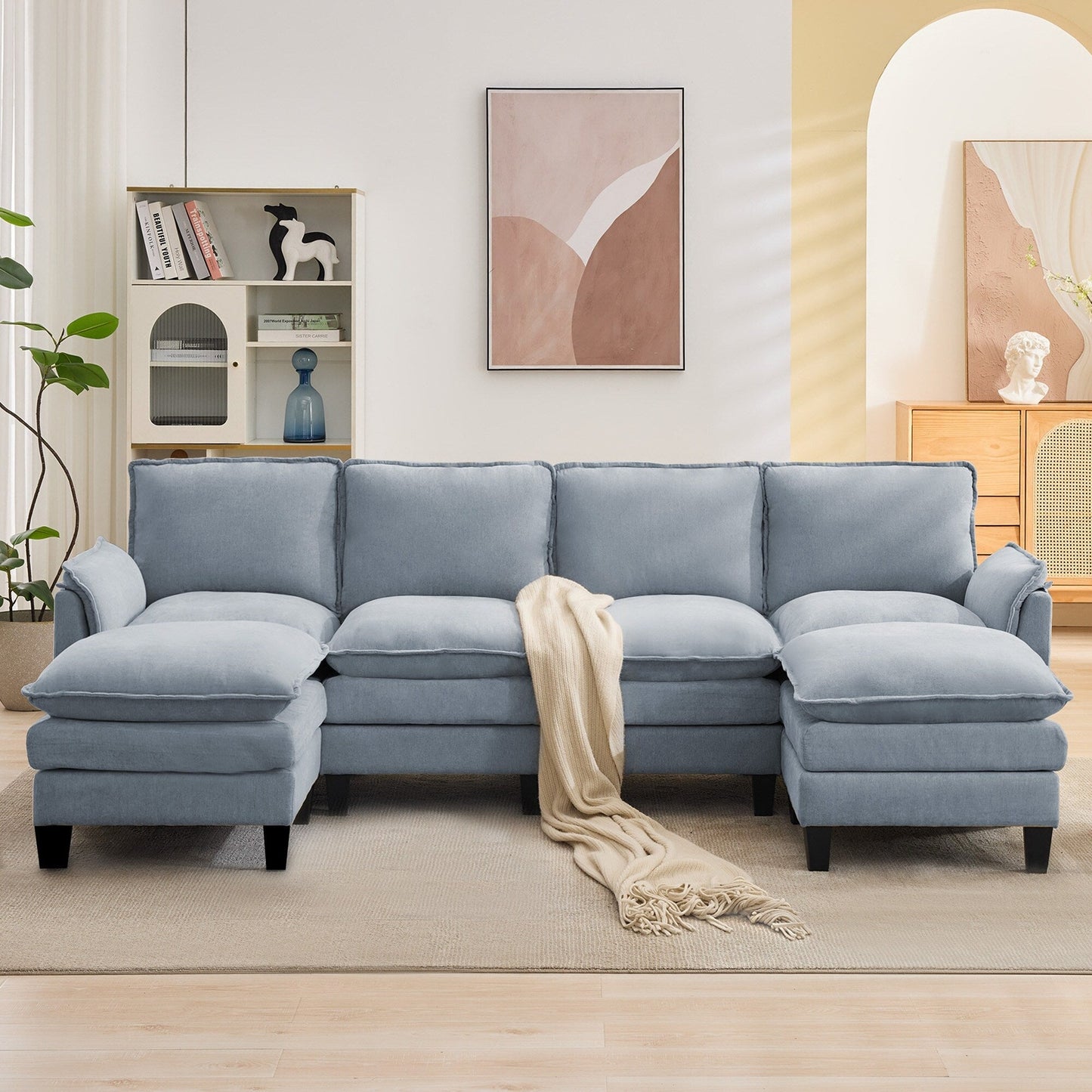 Divano di lusso a 4 posti e poggiapiedi: comfort ultra-morbido e multi-stanza