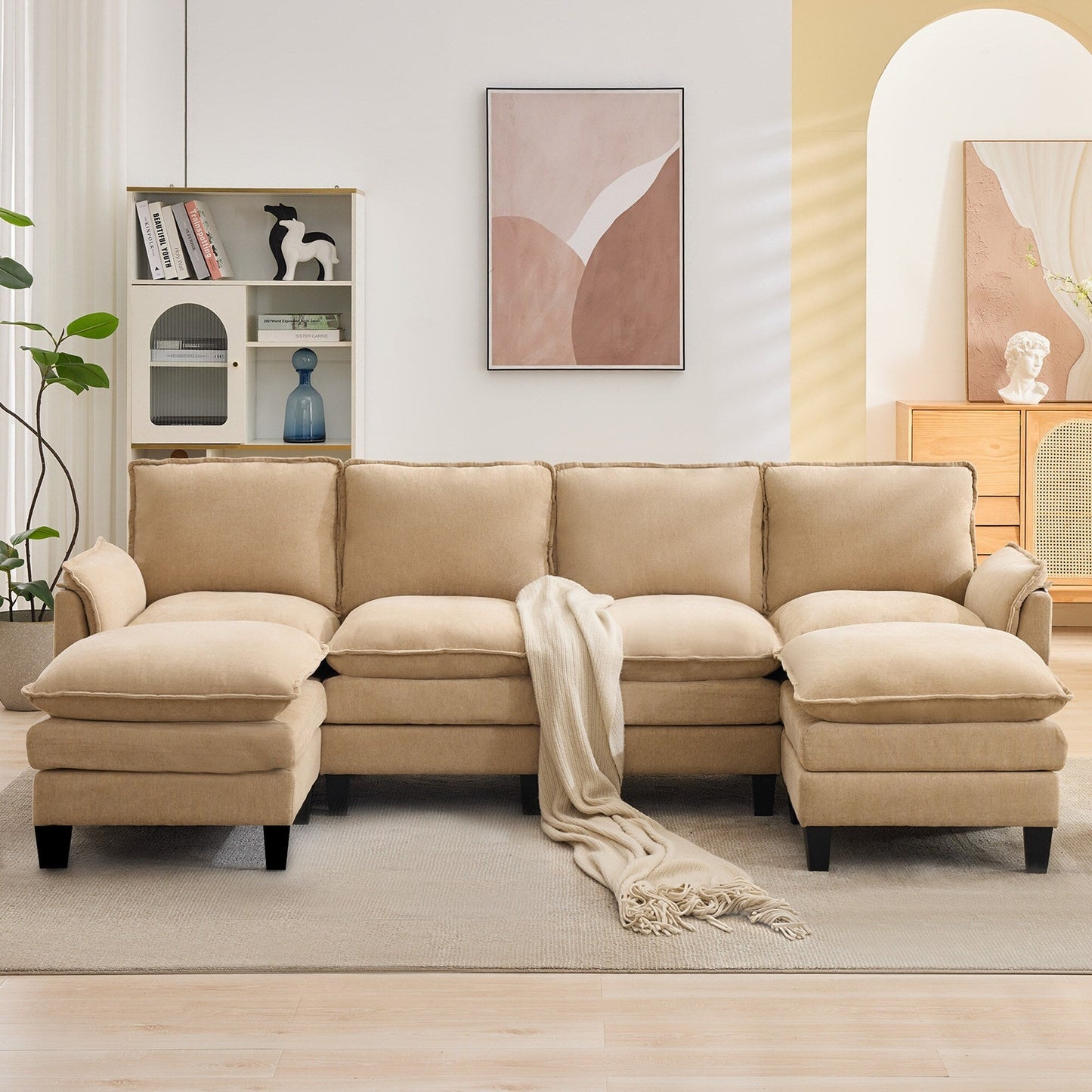 Divano di lusso a 4 posti e poggiapiedi: comfort ultra-morbido e multi-stanza