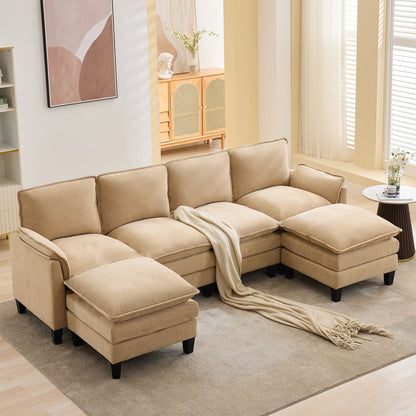 Divano di lusso a 4 posti e poggiapiedi: comfort ultra-morbido e multi-stanza