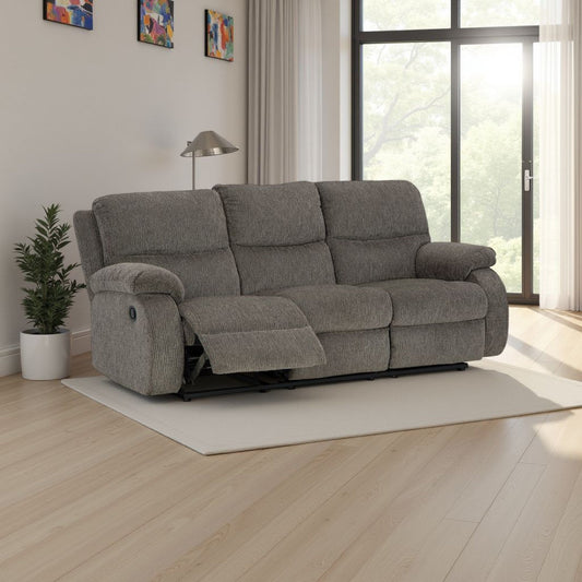 Divano reclinabile manuale Lyla con schienale a balze, poliestere grigio, 86 pollici
