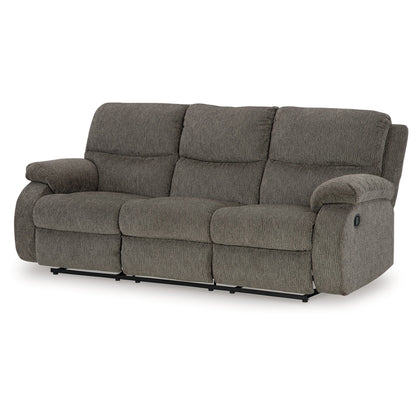 Divano reclinabile manuale Lyla con schienale a balze, poliestere grigio, 86 pollici